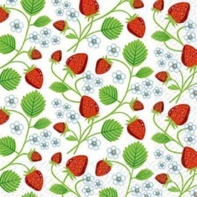 Strawberry Fresa Napkin by Stewo. Quality Table Napkins. 20 serviettes / napkins in a packet. 3 Ply. Size 33x33cm. Environmentally friendly cellulose printed with water based inks.
